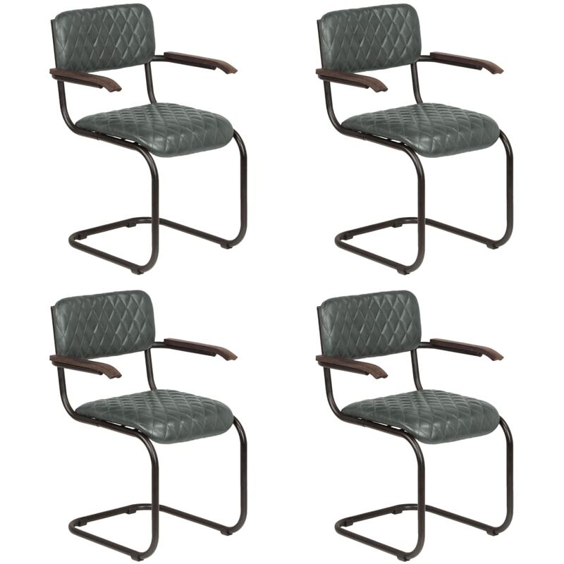 

Sillas de comedor con reposabrazos 4 uds cuero auténtico gris