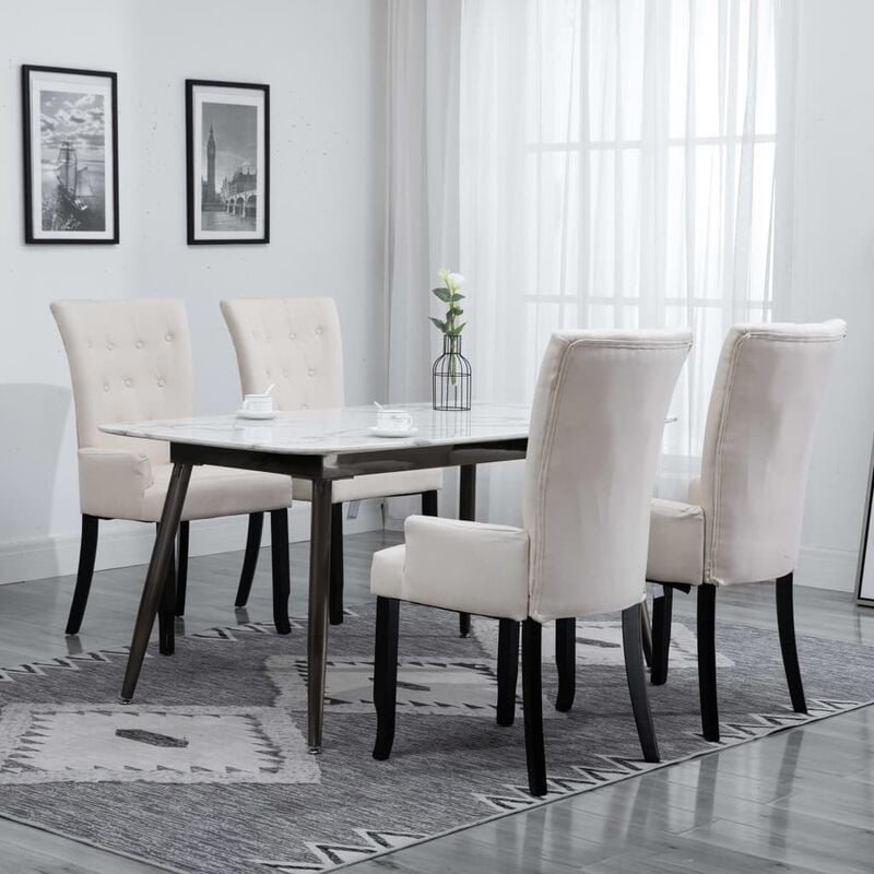 

BHD - Sillas de comedor con reposabrazos 4 unidades de tela beige