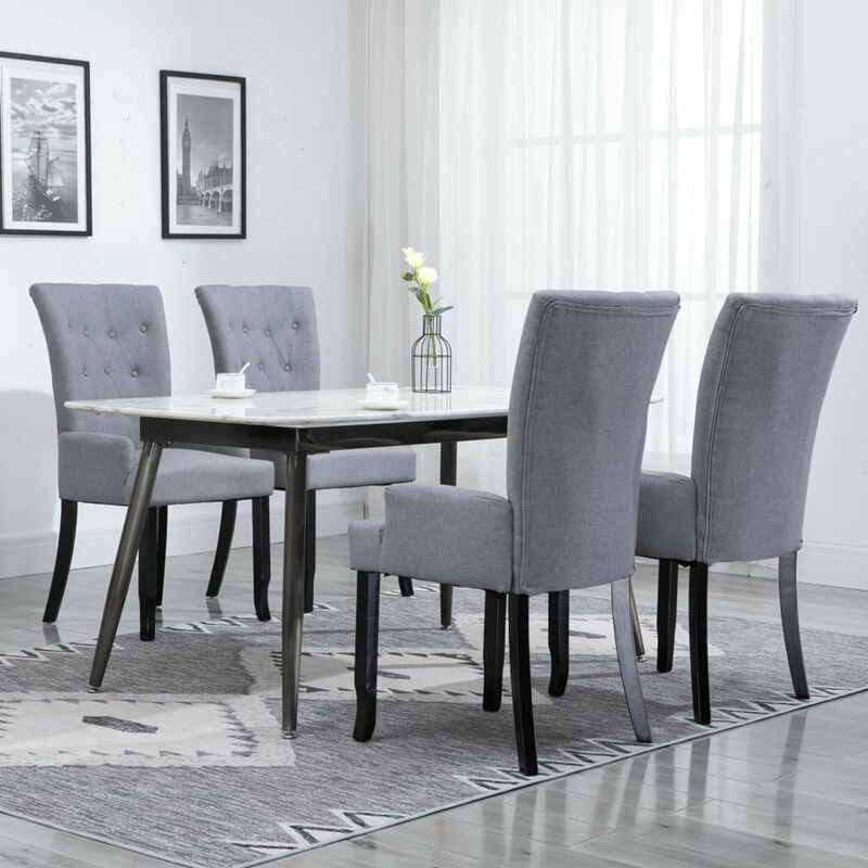 

Happyshopping - Sillas de comedor con reposabrazos 4 unidades tela gris claro