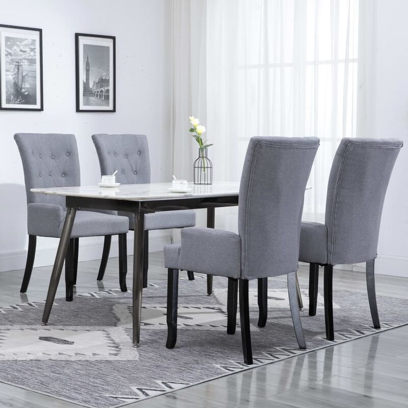 

Youthup - Sillas de comedor con reposabrazos 4 unidades tela gris claro - Gris