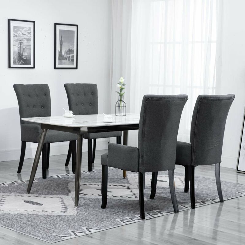 

Happyshopping - Sillas de comedor con reposabrazos 4 unidades tela gris oscuro