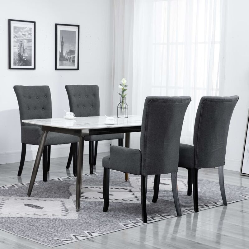 

Sillas de comedor con reposabrazos 4 unidades tela gris oscuro