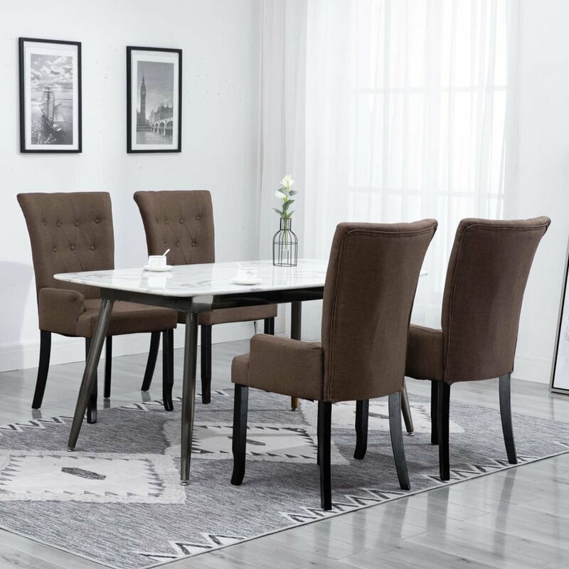 

Happyshopping - Sillas de comedor con reposabrazos 4 unidades tela marron