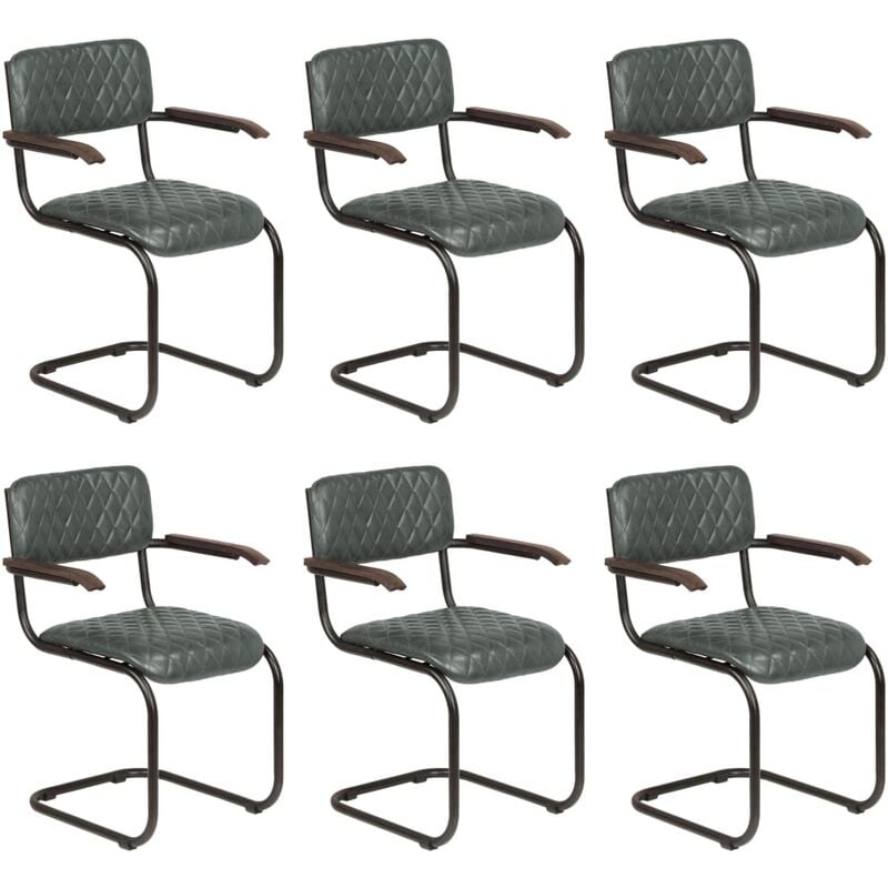 

Sillas de comedor con reposabrazos 6 uds cuero auténtico gris
