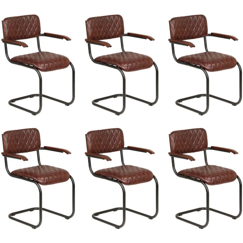 

Sillas de comedor con reposabrazos 6 uds cuero auténtico marrón