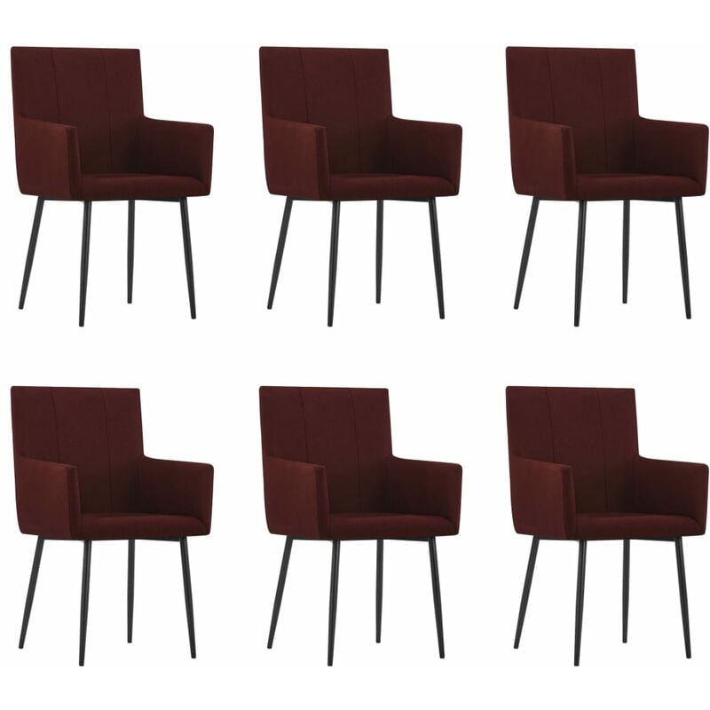 

Sillas de comedor con reposabrazos 6 uds tela color vino tinto