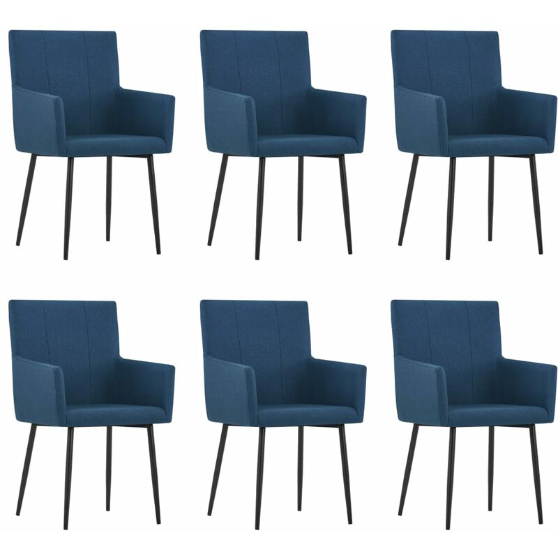 

Sillas de comedor con reposabrazos 6 unidades tela azul