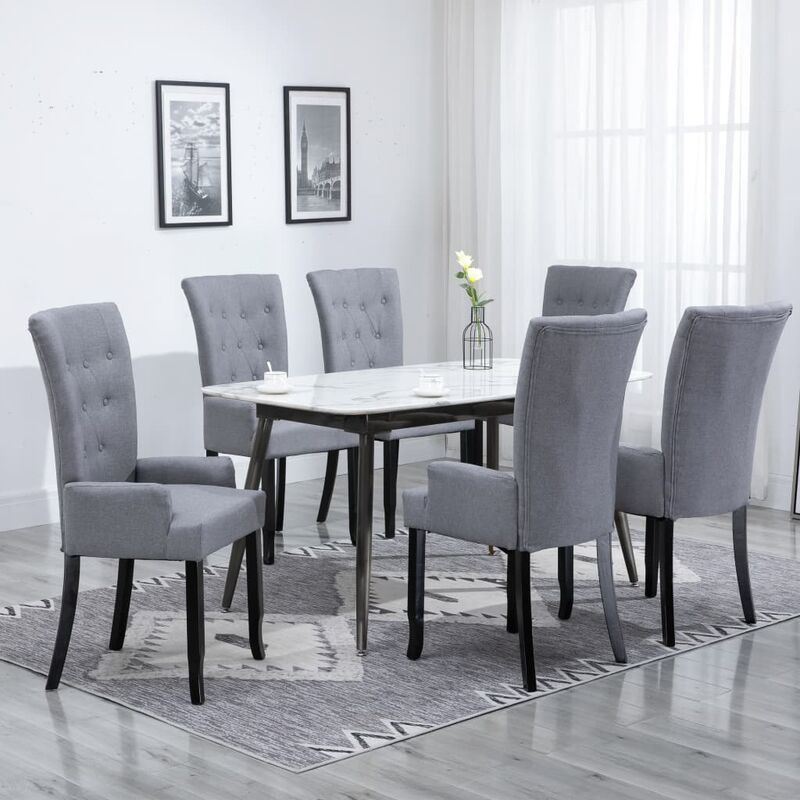 

Sillas de comedor con reposabrazos 6 unidades tela gris claro