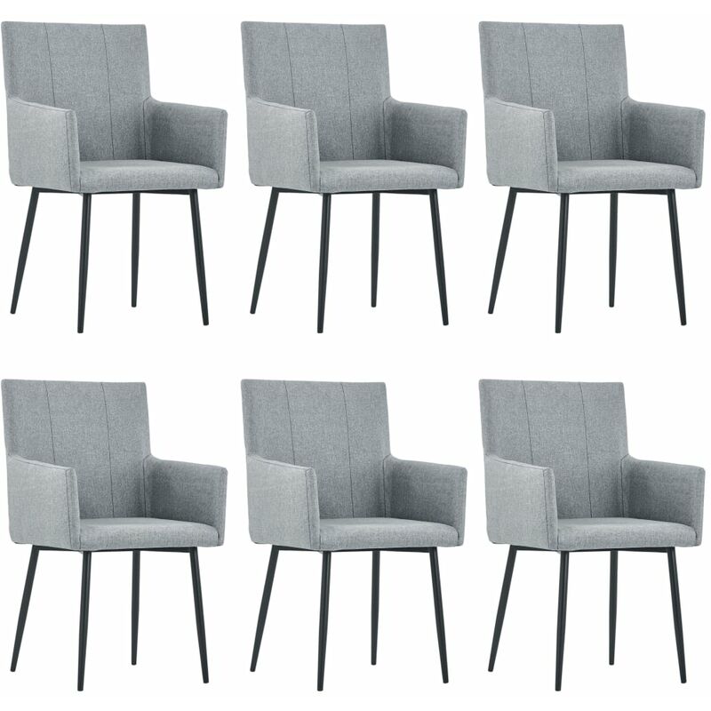

Sillas de comedor con reposabrazos 6 unidades tela gris claro