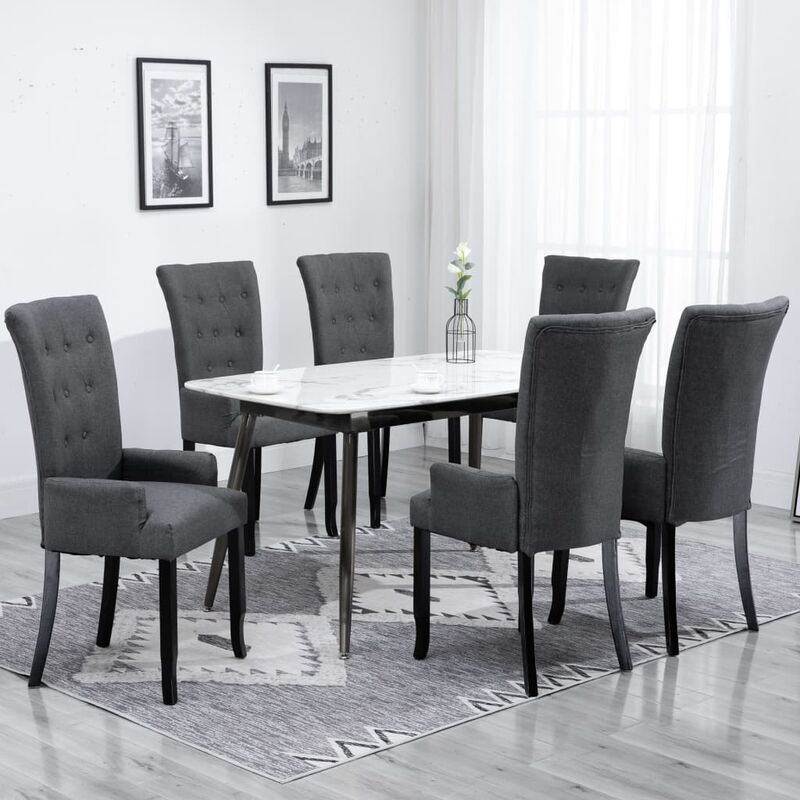 

Sillas de comedor con reposabrazos 6 unidades tela gris oscuro - Gris