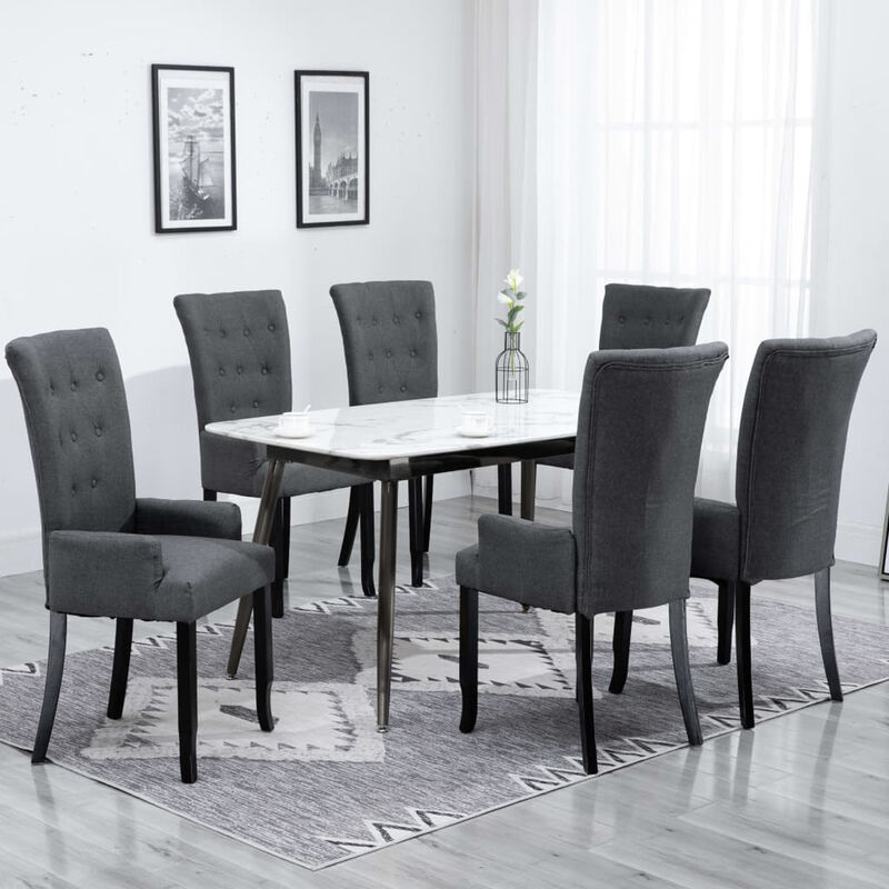 

Sillas de comedor con reposabrazos 6 unidades tela gris oscuro