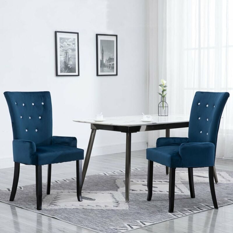 

Happyshopping - Sillas de comedor con reposabrazos terciopelo azul 2 unidades