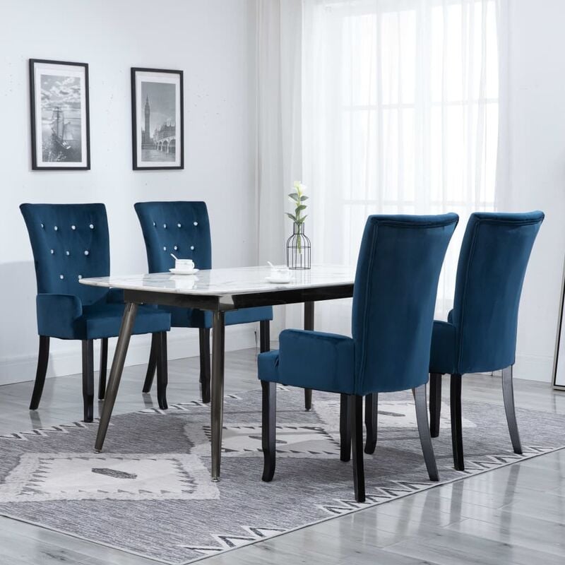 

Sillas de comedor con reposabrazos terciopelo azul 4 unidades