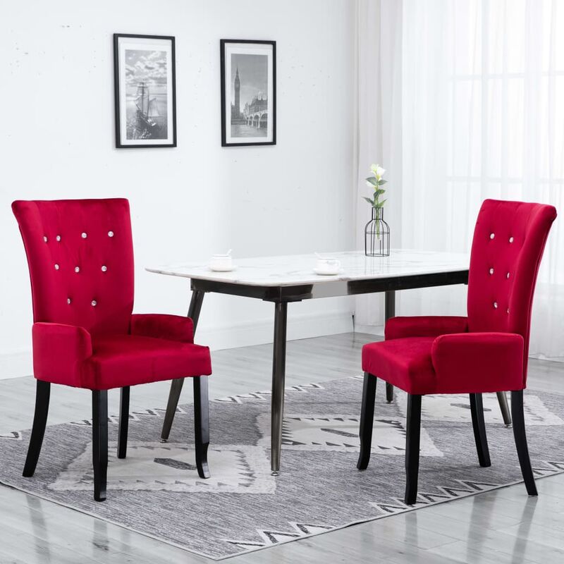 

Sillas de comedor con reposabrazos terciopelo rojo 2 unidades - Rojo