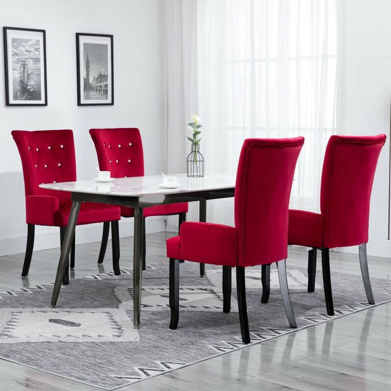 

Happyshopping - Sillas de comedor con reposabrazos terciopelo rojo 4 unidades