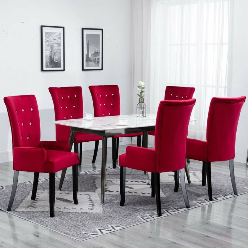 

Sillas de comedor con reposabrazos terciopelo rojo 6 unidades