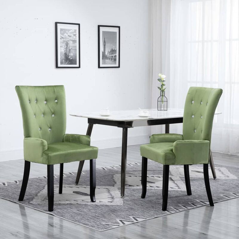 

Sillas de comedor con reposabrazos terciopelo verde 2 unidades - Verde