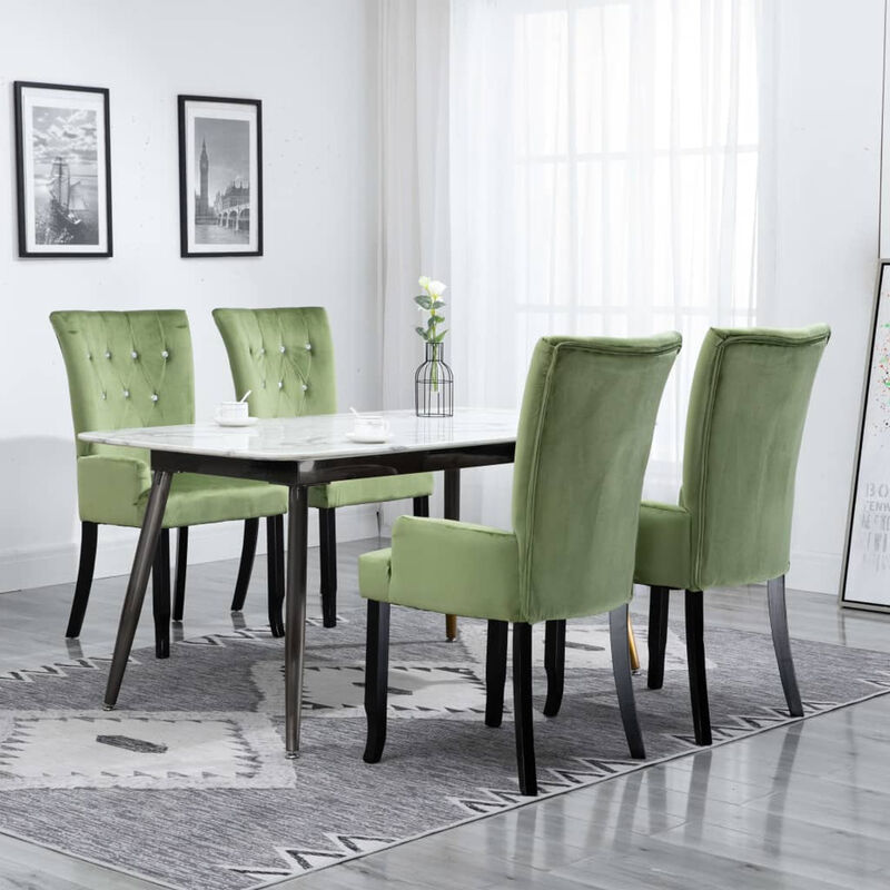 

Sillas de comedor con reposabrazos terciopelo verde 4 unidades