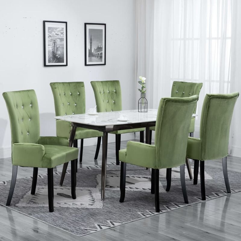 

Sillas de comedor con reposabrazos terciopelo verde 6 unidades