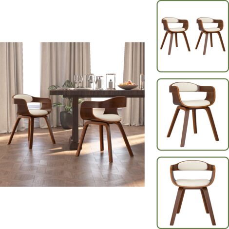 Sillas de comedor con respaldo - vidaXL Sillas de comedor 2 uds madera curvada y cuero sintético crema - Sillas de comedor con asiento acolchado