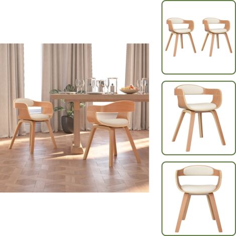 Sillas de comedor con respaldo - vidaXL Sillas de comedor 2 uds madera curvada y cuero sintético crema - Sillas de comedor con asiento acolchado