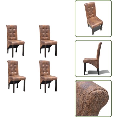 Sillas de comedor con respaldo - vidaXL Sillas de comedor 4 unidades cuero sintético marrón - Sillas de comedor de madera