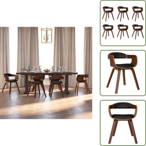 Sillas de comedor con respaldo - vidaXL Sillas de comedor 6 uds madera curvada y cuero sintético negro - Sillas de comedor con asiento acolchado