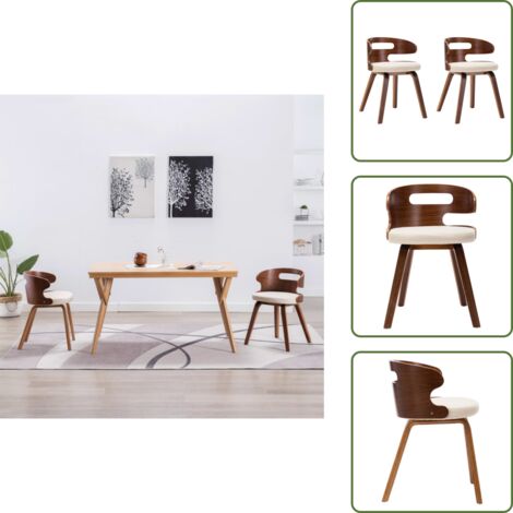 Sillas de comedor crema - vidaXL Sillas de comedor 2 uds madera curvada y cuero sintético crema - Sillas de comedor modernas