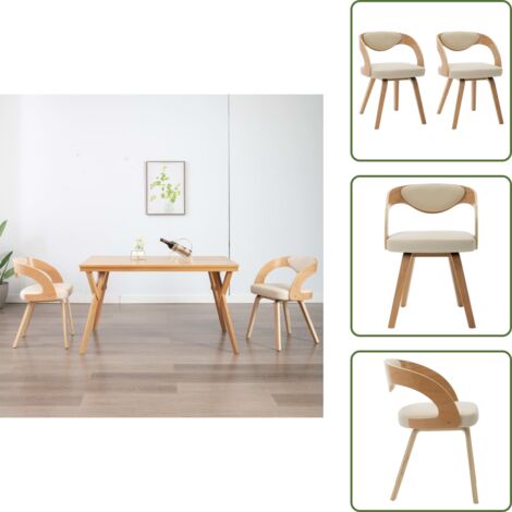 Sillas de comedor crema - vidaXL Sillas de comedor 2 uds madera curvada y cuero sintético crema - Sillas de comedor modernas