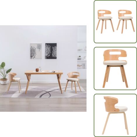 Sillas de comedor crema - vidaXL Sillas de comedor 2 uds madera curvada y cuero sintético crema - Sillas de comedor modernas