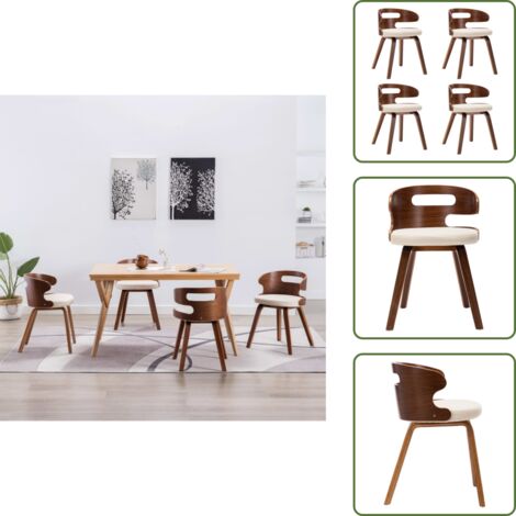 Sillas de comedor crema - vidaXL Sillas de comedor 4 uds madera curvada y cuero sintético crema - Sillas de comedor modernas