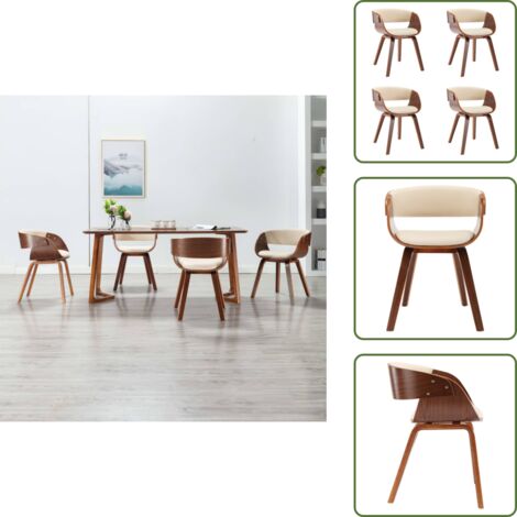 Sillas de comedor crema - vidaXL Sillas de comedor 4 uds madera curvada y cuero sintético crema - Sillas de comedor modernas