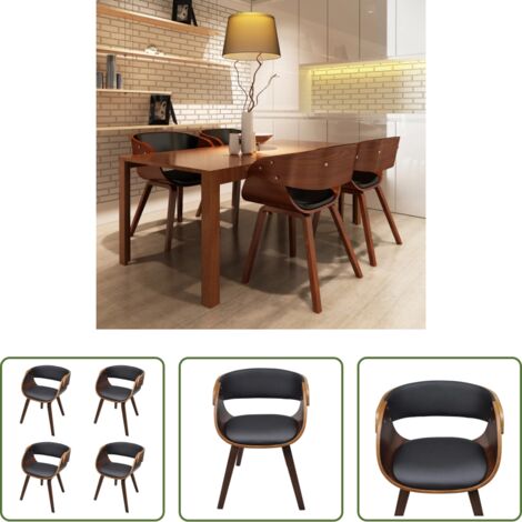 Sillas de comedor cuero sintético - Sillas de comedor 4 uds madera curvada cuero sintético marrón