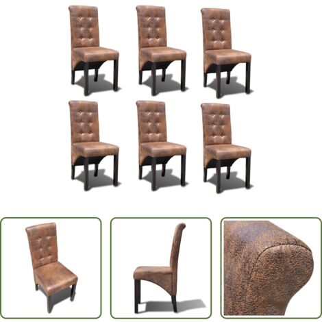 Sillas de comedor cuero sintético - Sillas de comedor 6 uds cuero sintético marrón