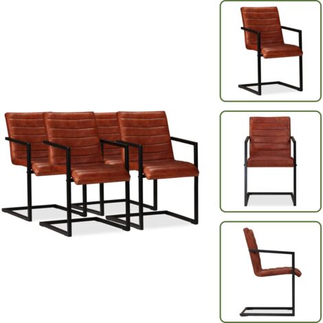 Sillas de comedor cuero - vidaXL Sillas de comedor 4 unidades cuero auténtico marrón - Sillas de comedor marrón