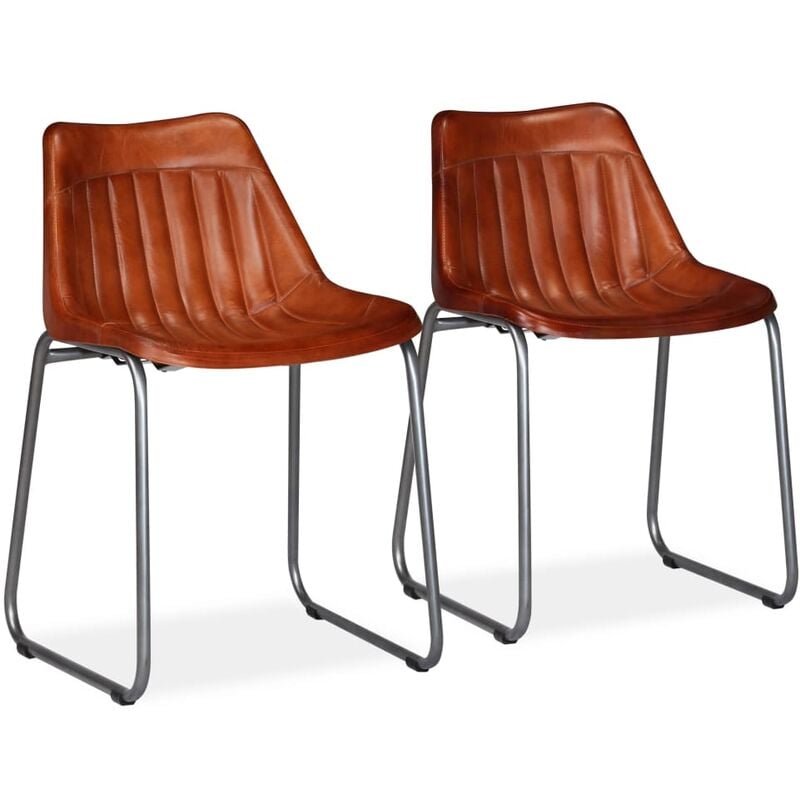 

vidaXL Sillas de Comedor 2 Unidades Cuero Auténtico Marrón - Marrón