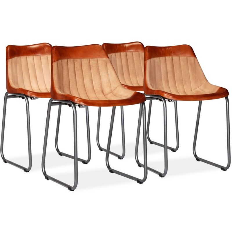 

vidaXL Sillas de Comedor 4 Unidades Cuero Auténtico y Lona Marrón y Beige - Marrón
