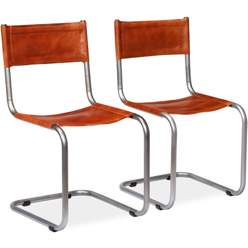 

vidaXL Sillas de Comedor Cuero Auténtico Marrón 2 Unidades - Marrón