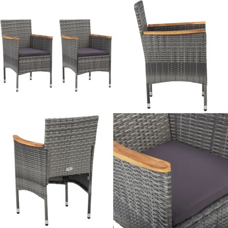 Sillas de comedor de jardín 2 unidades ratán sintético gris - Sillas de comedor - Sillas de ratán sintético