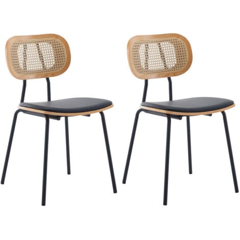 WAHSON OFFICE CHAIRS Sillas de Comedor de Madera Juego de 2 Sillas Cocina con Respaldo Sillas de Rattán Sillas de Cojín de PU para Hogar Salón Restaurante, Negro