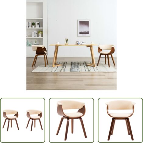 Sillas de comedor de madera -  Sillas de comedor 2 uds madera curvada y cuero sintético crema