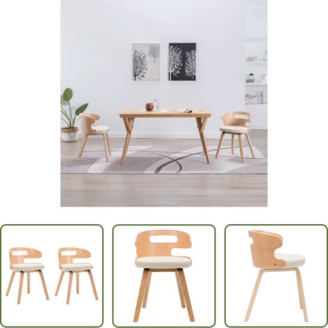 Sillas de comedor de madera -  Sillas de comedor 2 uds madera curvada y cuero sintético crema