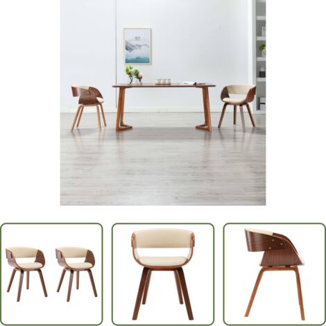 Sillas de comedor de madera -  Sillas de comedor 2 uds madera curvada y cuero sintético crema
