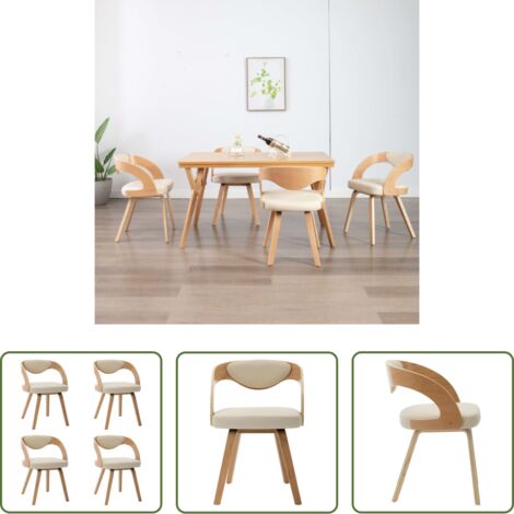Sillas de comedor de madera -  Sillas de comedor 4 uds madera curvada y cuero sintético crema