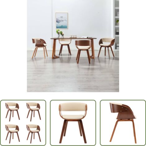 Sillas de comedor de madera -  Sillas de comedor 4 uds madera curvada y cuero sintético crema