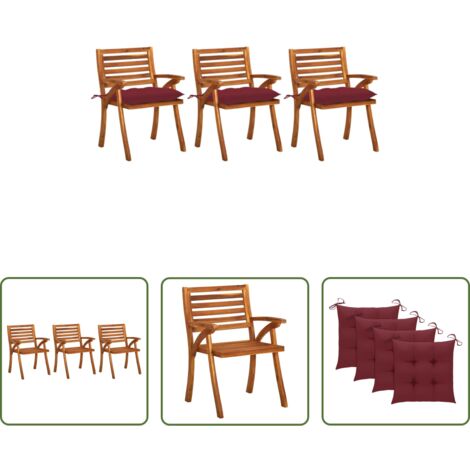 Sillas de comedor de madera -  Sillas de comedor jardín con cojines 3 uds madera maciza acacia