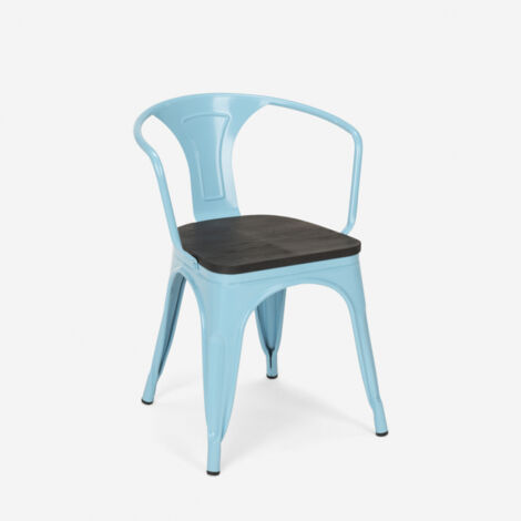 sillas de comedor de metal y madera estilo industrial steel wood arm - Azul