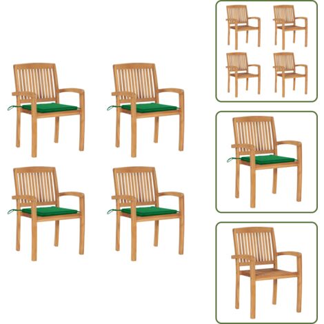 Sillas de comedor de teca - vidaXL Sillas de jardín apilables 4 uds madera de teca con cojines - Muebles de jardín duraderos