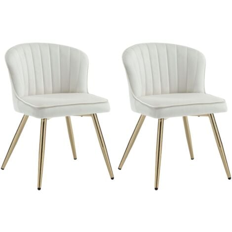 WAHSON OFFICE CHAIRS Sillas de Comedor de Terciopelo Juego de 2 Sillas Cocina Modernas Cojín Grueso Sillas de Salón con Patas Doradas para Sala de Estar Retaurante, Blanco, Wahson