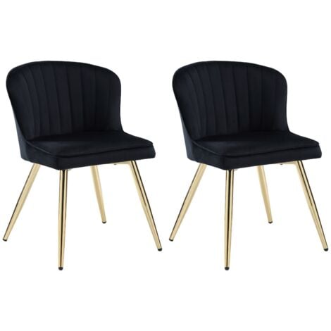 WAHSON OFFICE CHAIRS Sillas de Comedor de Terciopelo Juego de 2 Sillas Cocina Modernas Cojín Grueso Sillas de Salón con Patas Doradas para Sala de Estar Retaurante, Negro, Wahson